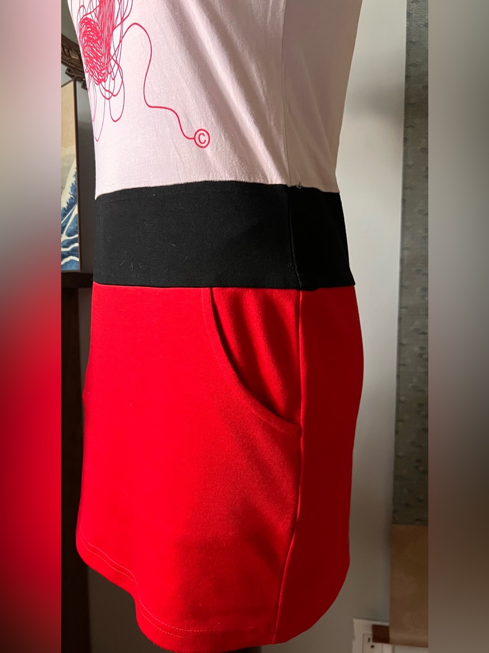 Moschino cheap and chic Dress, red and pink colour block with fun graphic top. - Picture 5 of 9